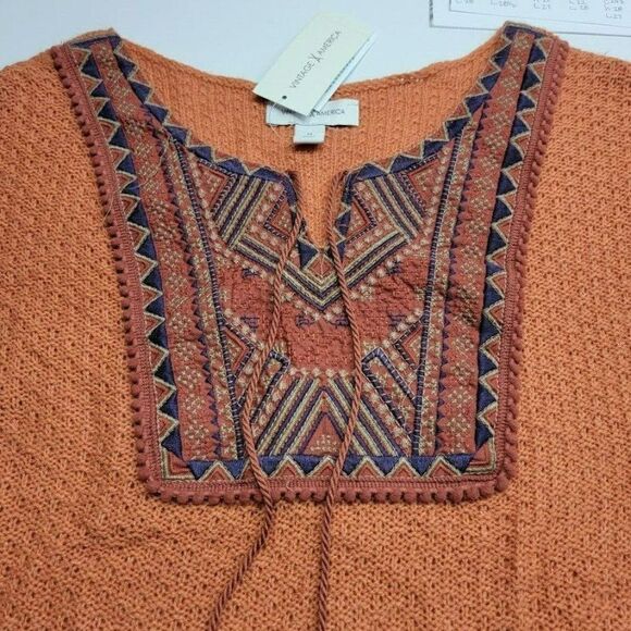 Vintage America Women's Bohemian Style Sweater Size Medium Orange Draw String - Picture 7 of 9